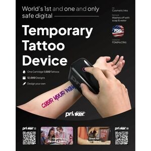 Prinker S Temporary Tattoo Device Package for Your Instant Custom Tattoos EUC!